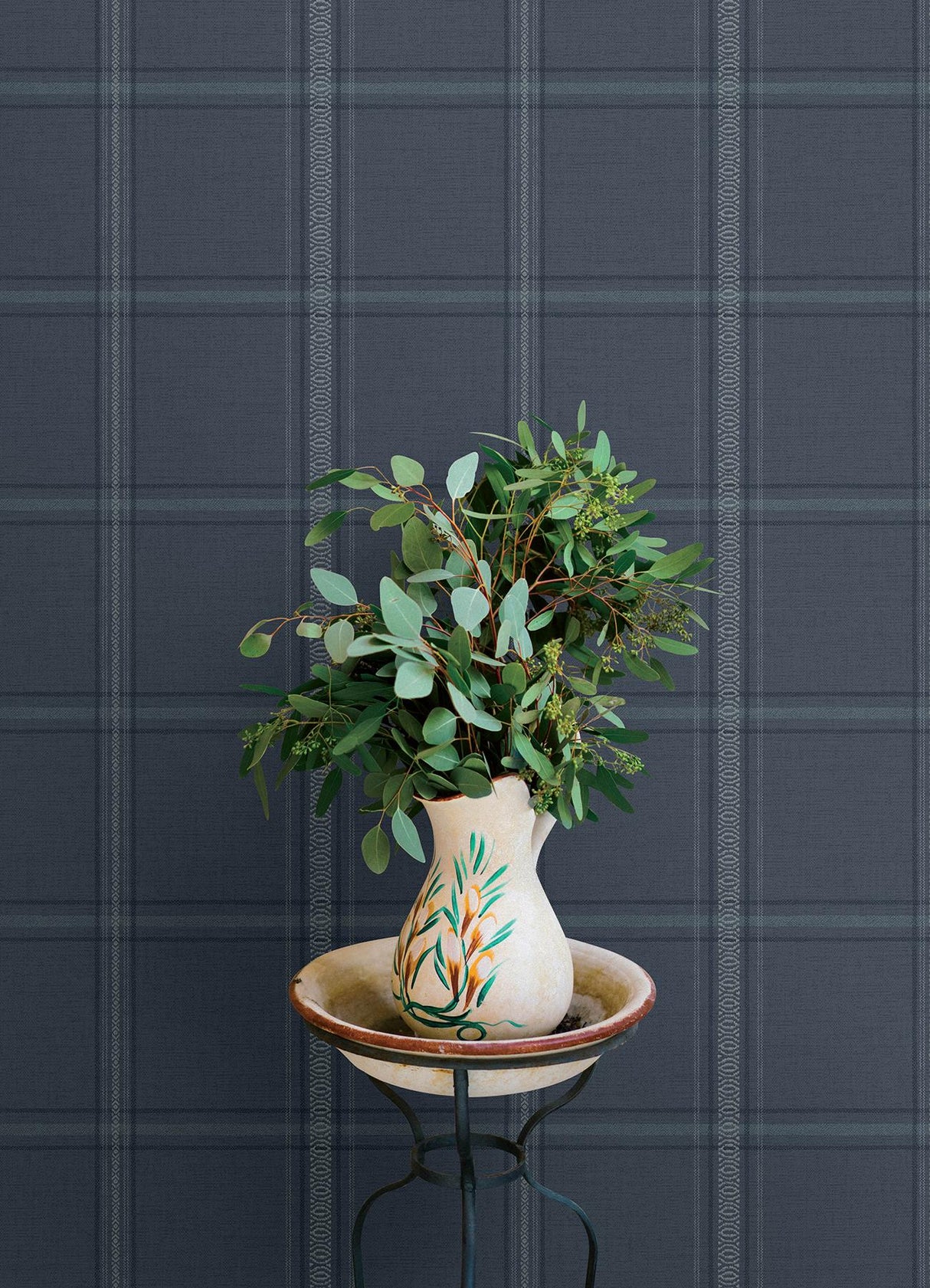York Auberge Dark Blue Plaid Wallpaper
