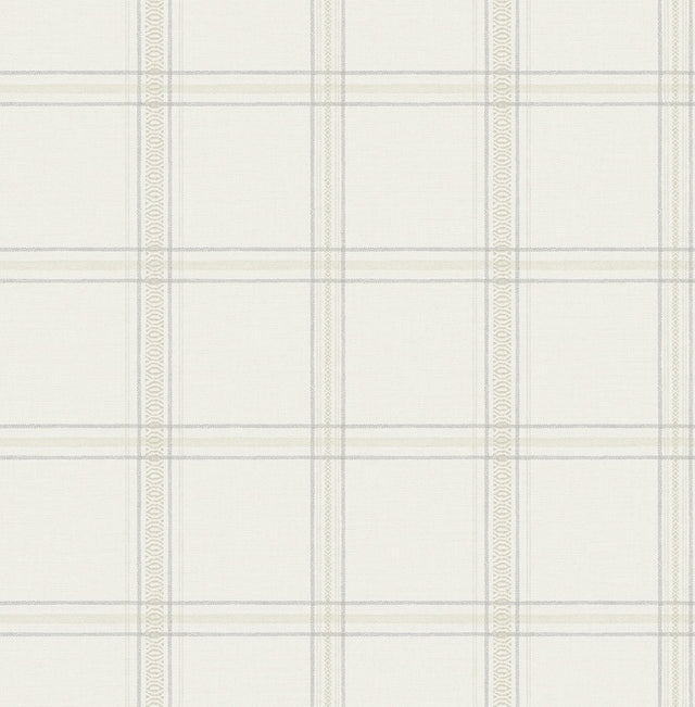 York Auberge White Plaid Wallpaper
