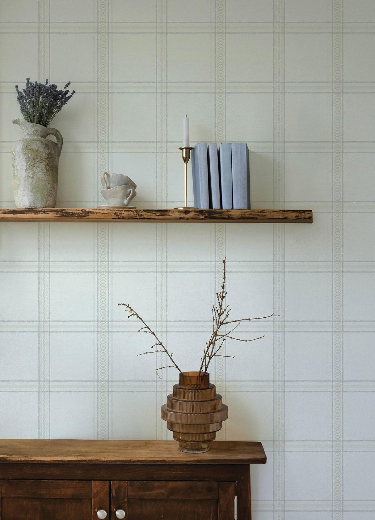 York Auberge White Plaid Wallpaper