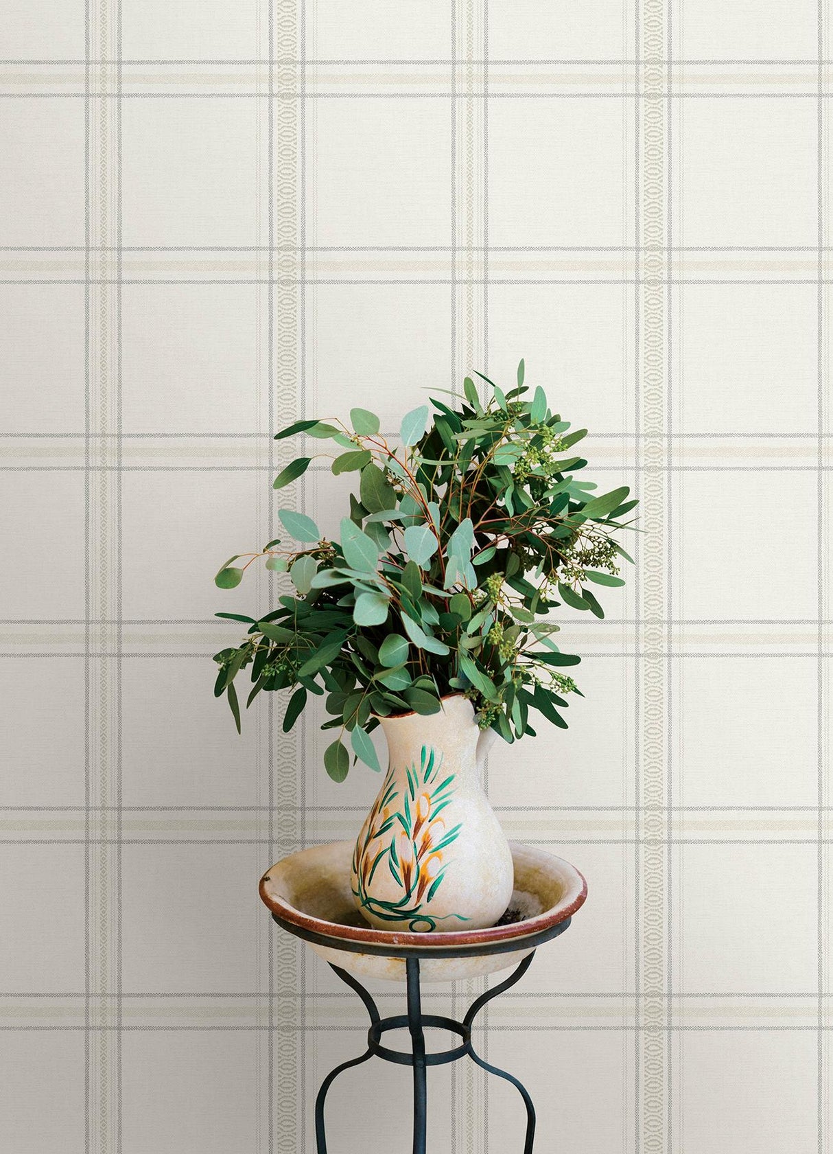 York Auberge White Plaid Wallpaper