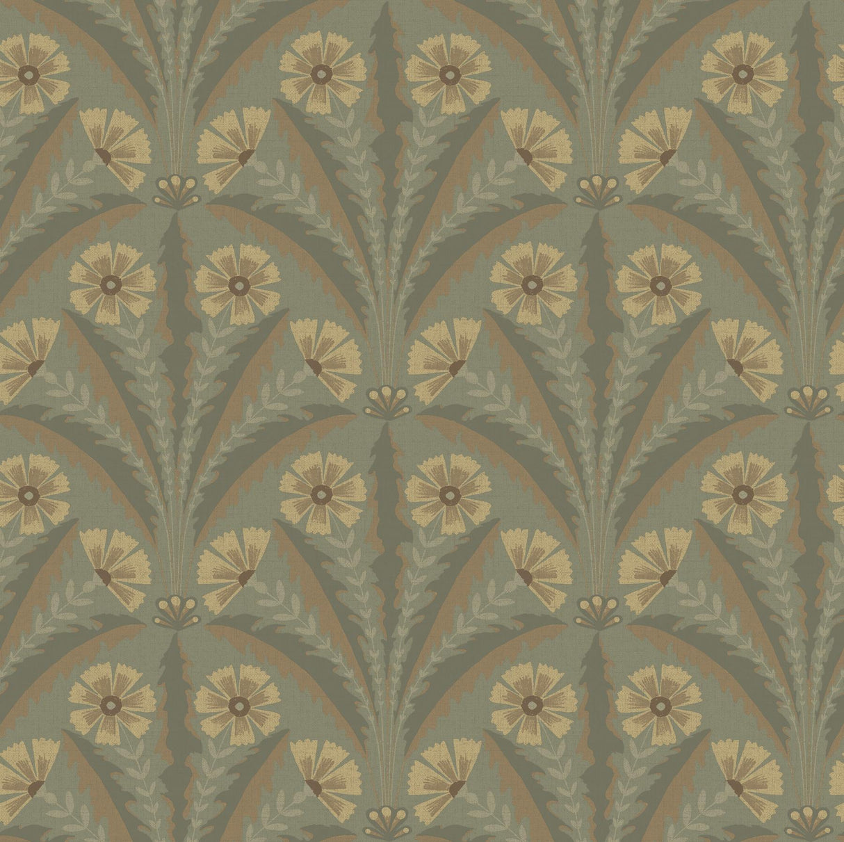 York Tap Root Green Floral Damask Wallpaper