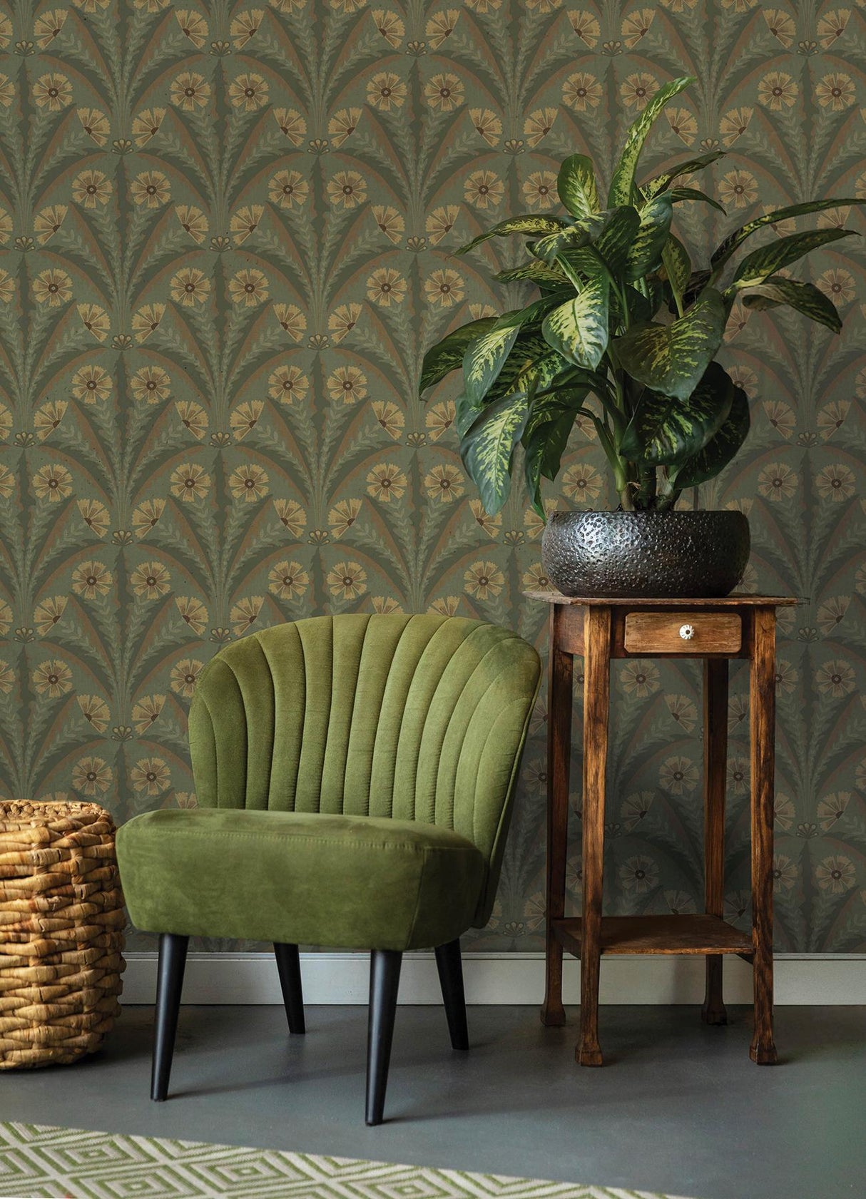 York Tap Root Green Floral Damask Wallpaper