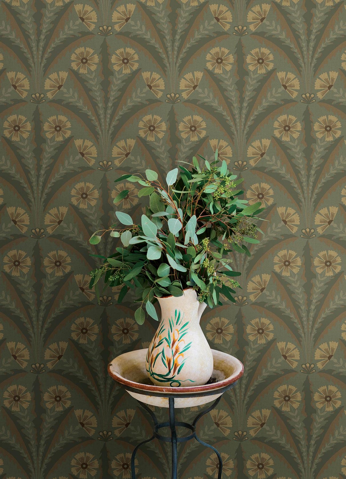 York Tap Root Green Floral Damask Wallpaper