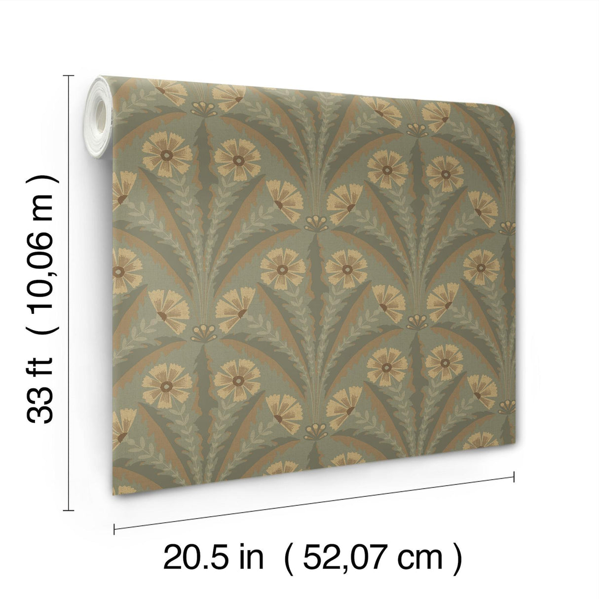York Tap Root Green Floral Damask Wallpaper