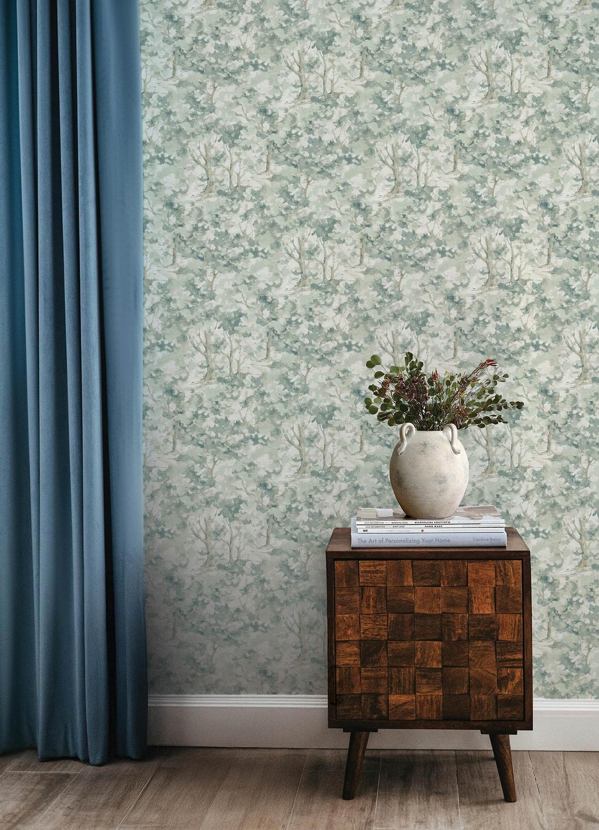 York Thicket Teal Forest Wallpaper