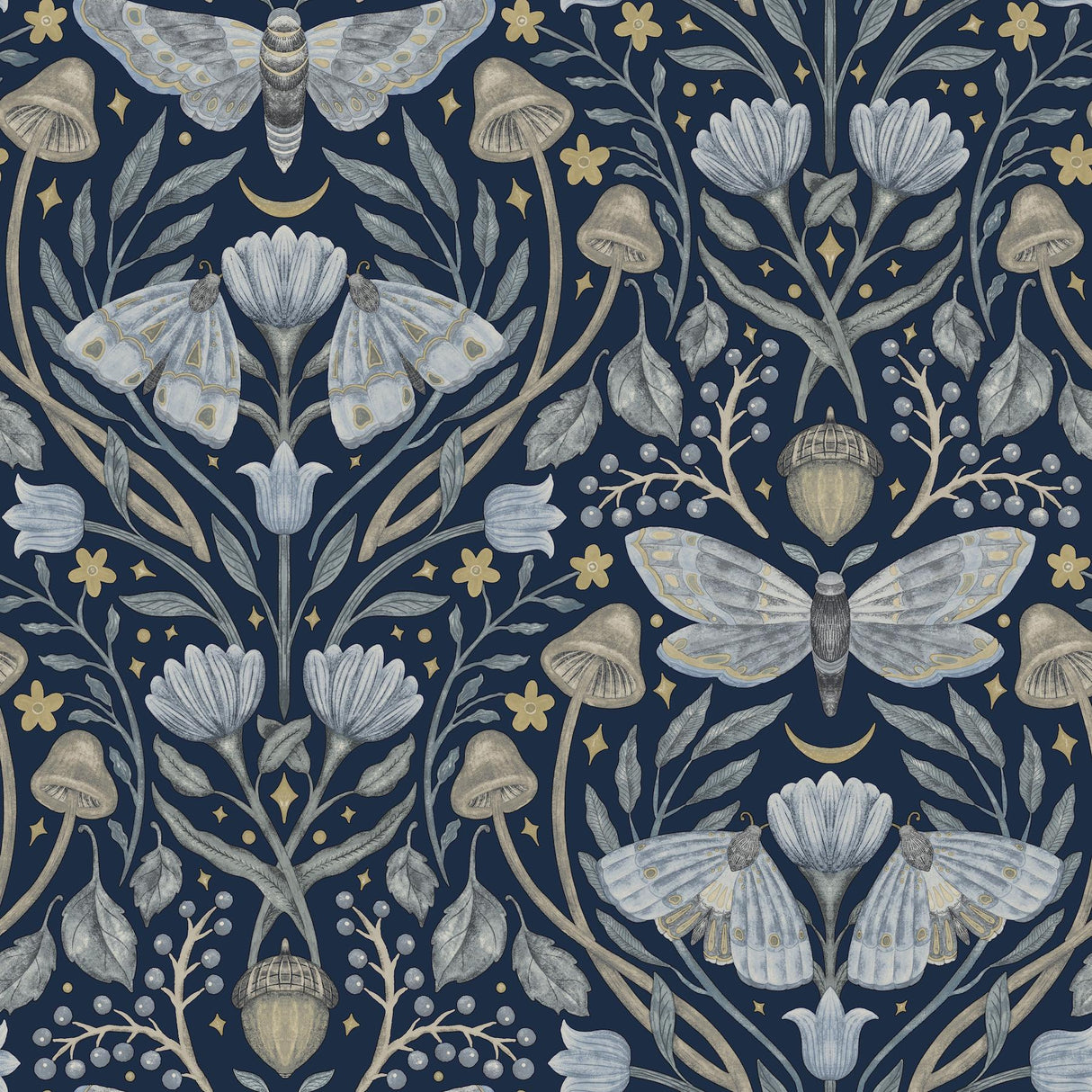 York Mystic Moth Navy Forest Magic Wallpaper