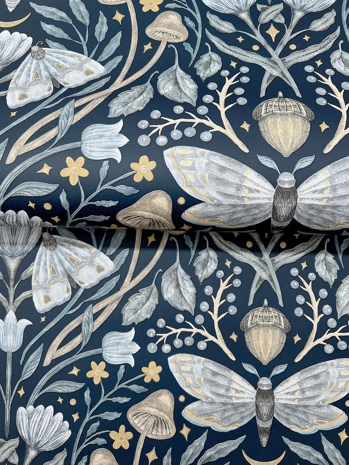 York Mystic Moth Navy Forest Magic Wallpaper