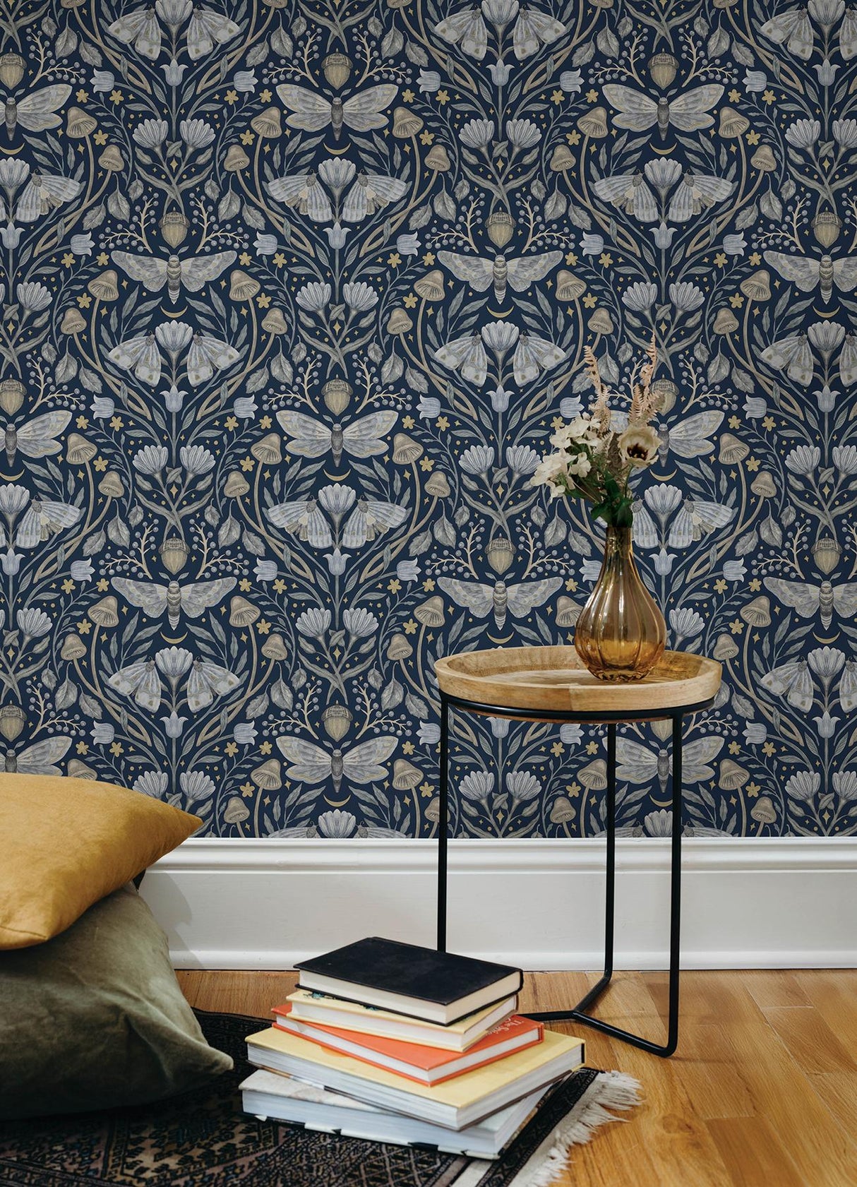 York Mystic Moth Navy Forest Magic Wallpaper