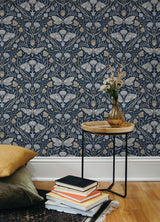 York Mystic Moth Navy Forest Magic Wallpaper