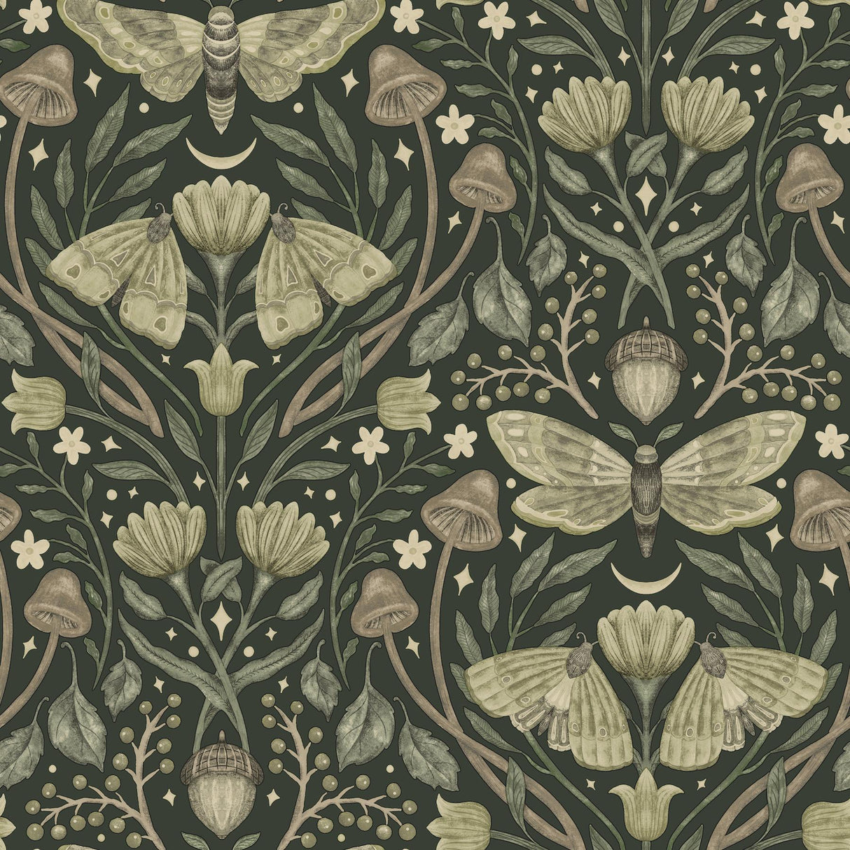 York Mystic Moth Dark Green Forest Magic Wallpaper