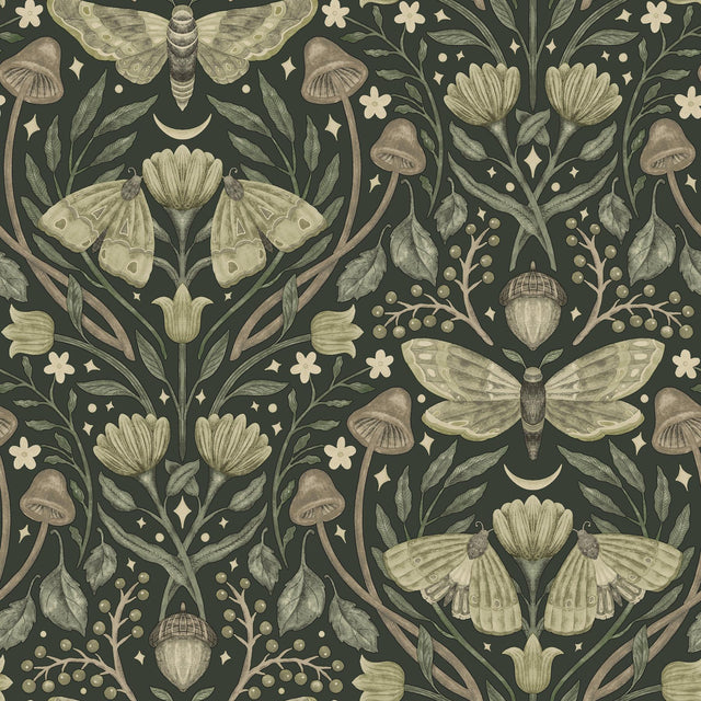 York Mystic Moth Dark Green Forest Magic Wallpaper