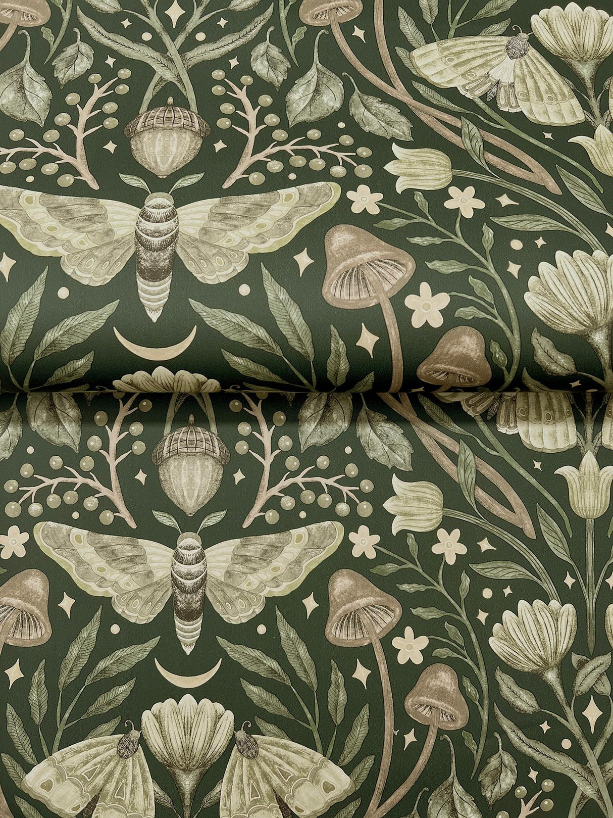 York Mystic Moth Dark Green Forest Magic Wallpaper
