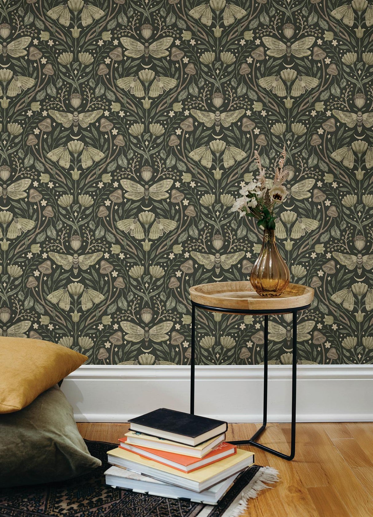 York Mystic Moth Dark Green Forest Magic Wallpaper