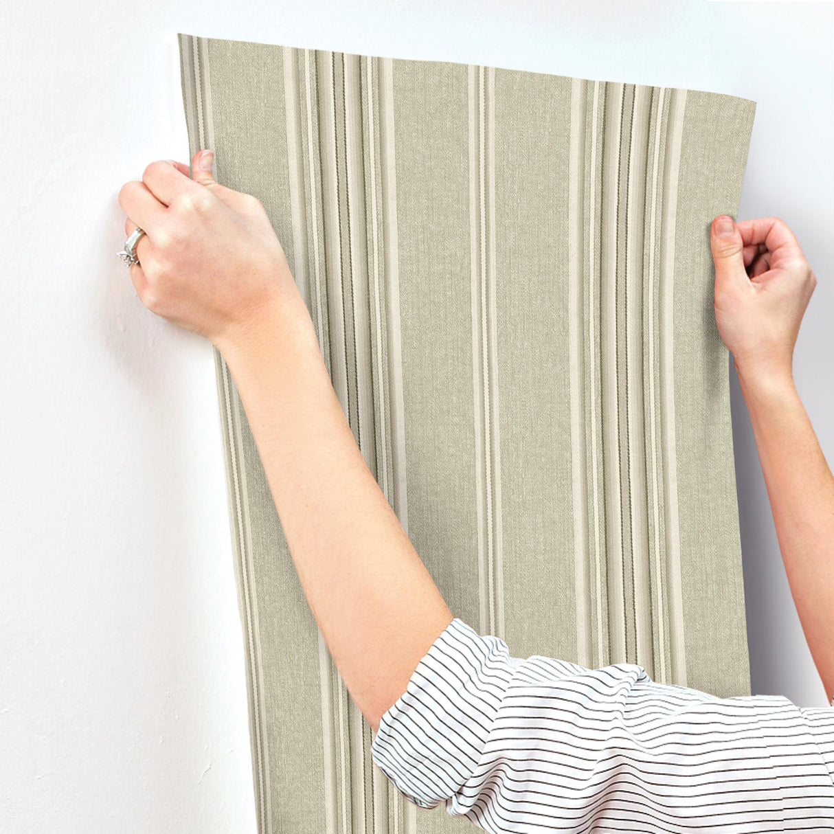 York Calvados Moss Linen Stripe Wallpaper