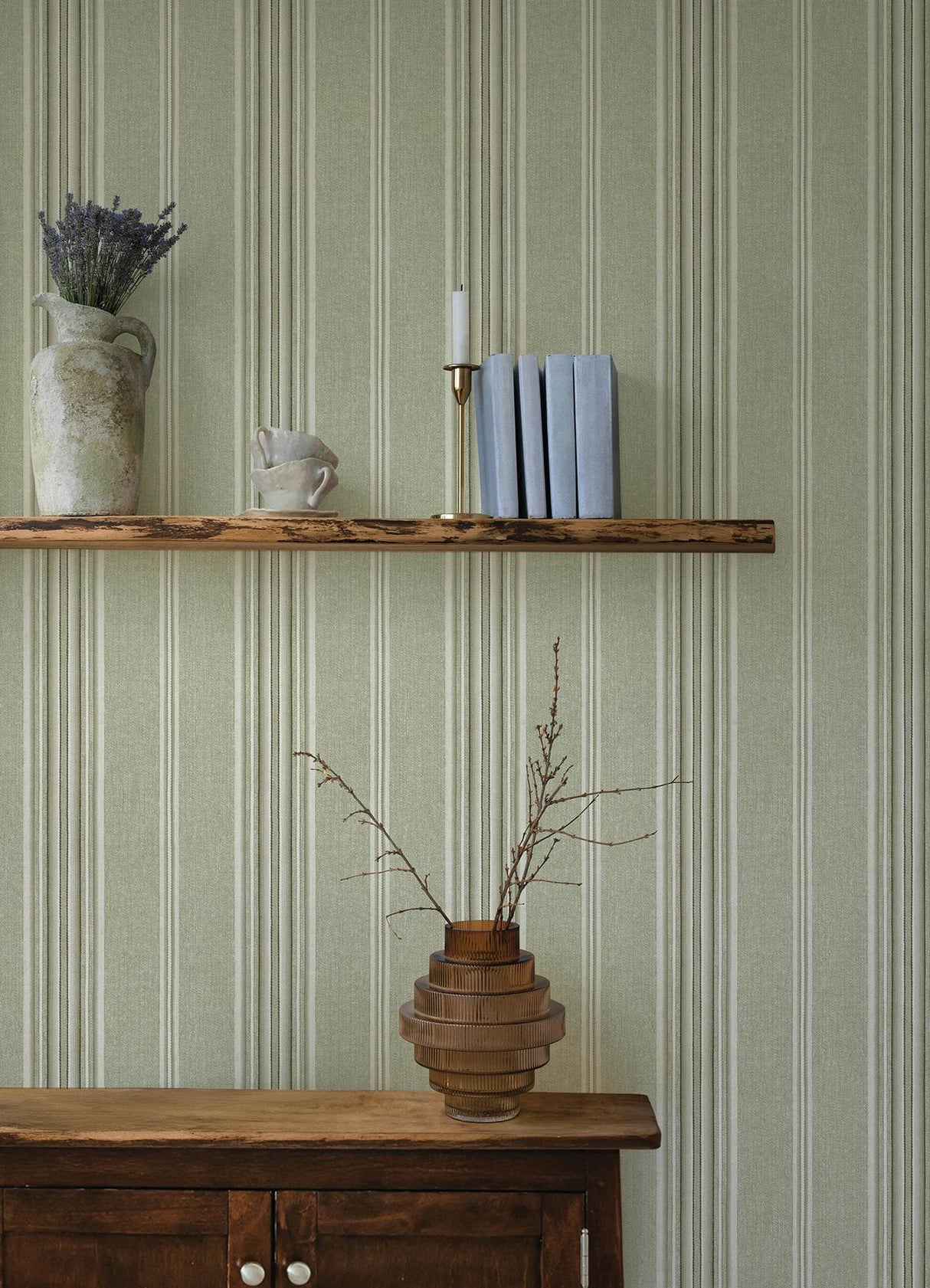 York Calvados Moss Linen Stripe Wallpaper