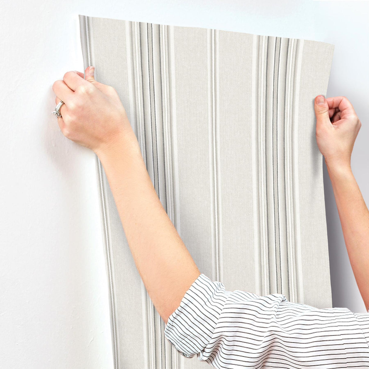 York Calvados Grey Linen Stripe Wallpaper
