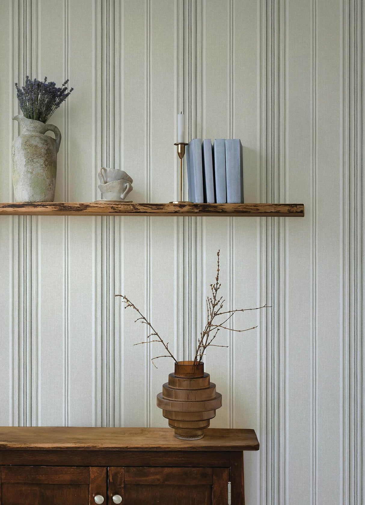 York Calvados Grey Linen Stripe Wallpaper