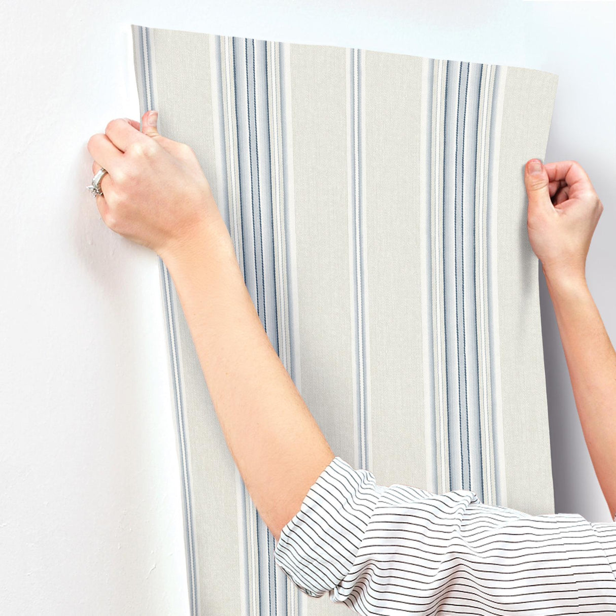 York Calvados Blue Linen Stripe Wallpaper