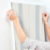 York Calvados Blue Linen Stripe Wallpaper