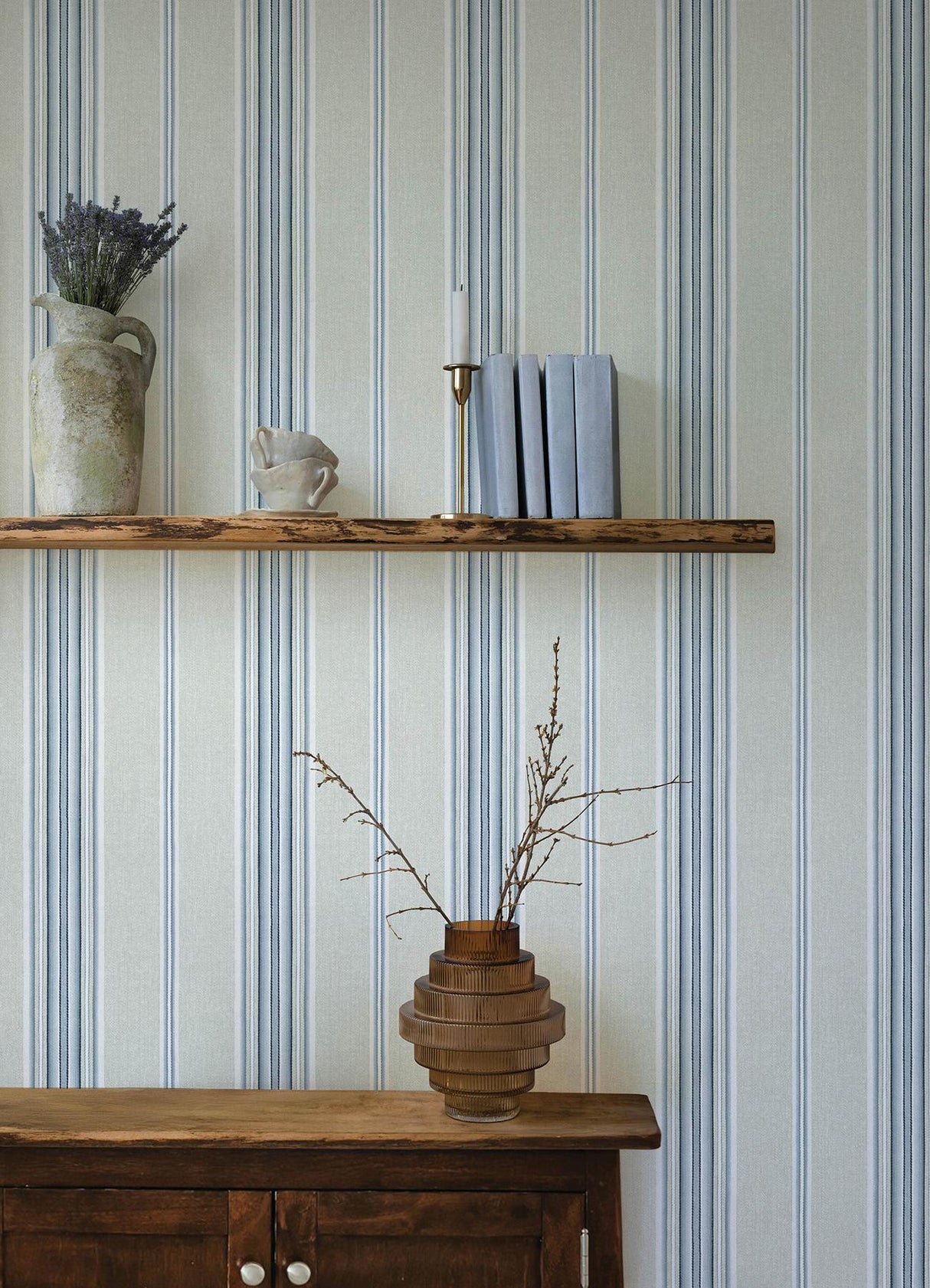 York Calvados Blue Linen Stripe Wallpaper