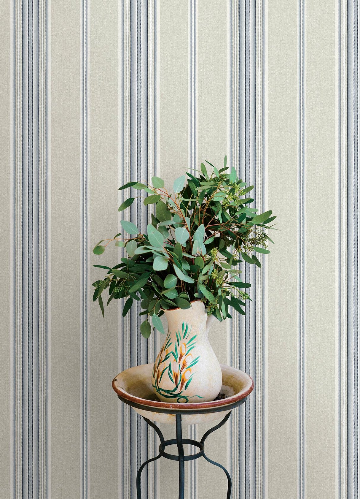 York Calvados Blue Linen Stripe Wallpaper