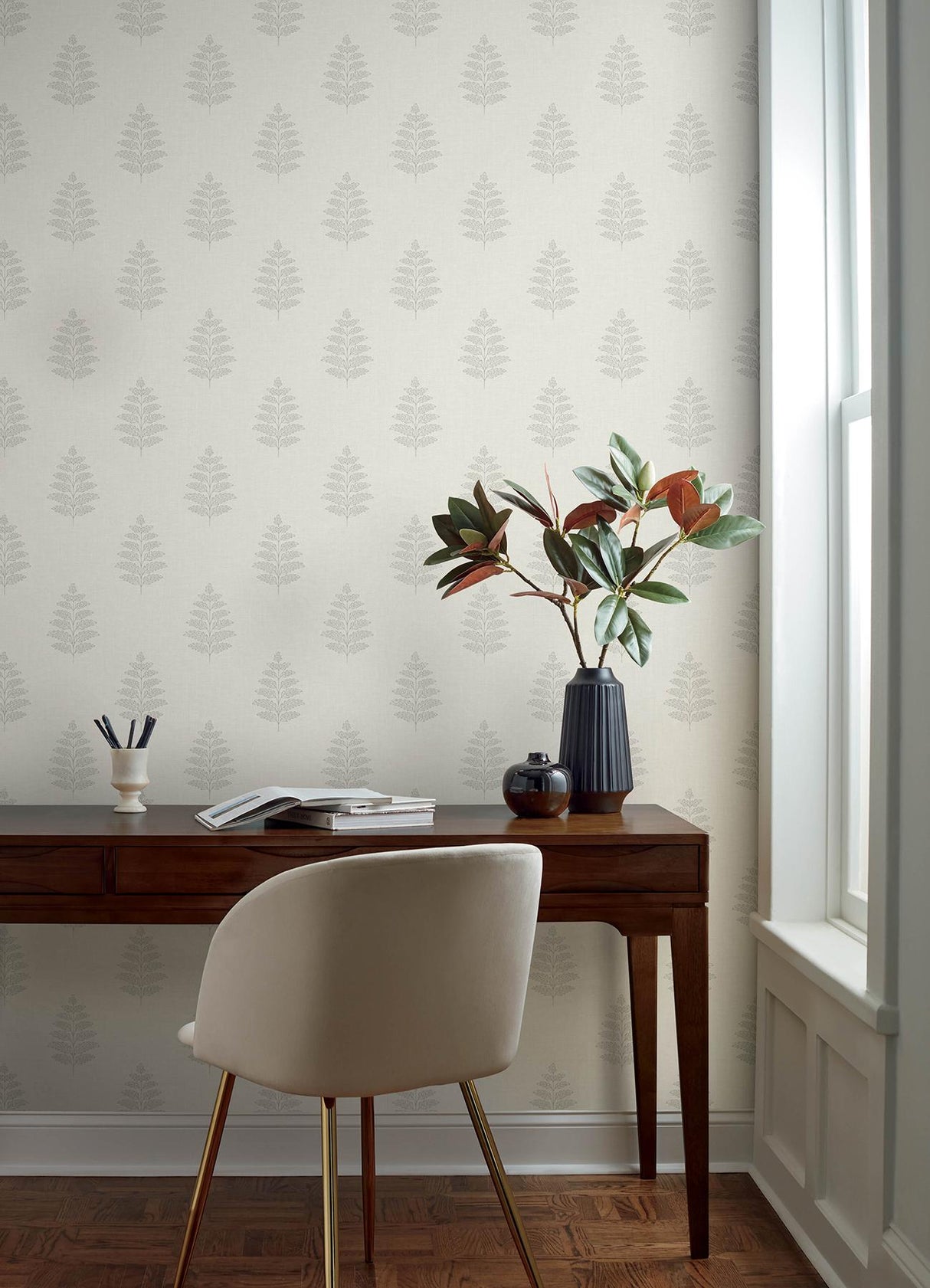 York Frond Cream Leaf Wallpaper