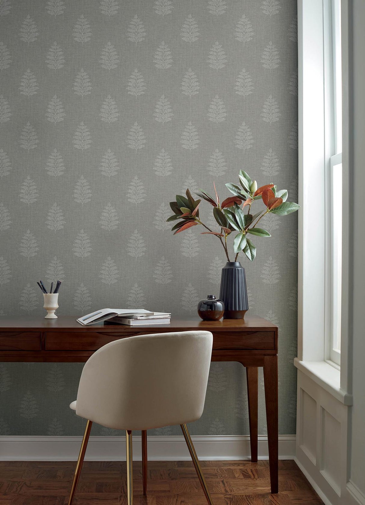 York Frond Charcoal Leaf Wallpaper