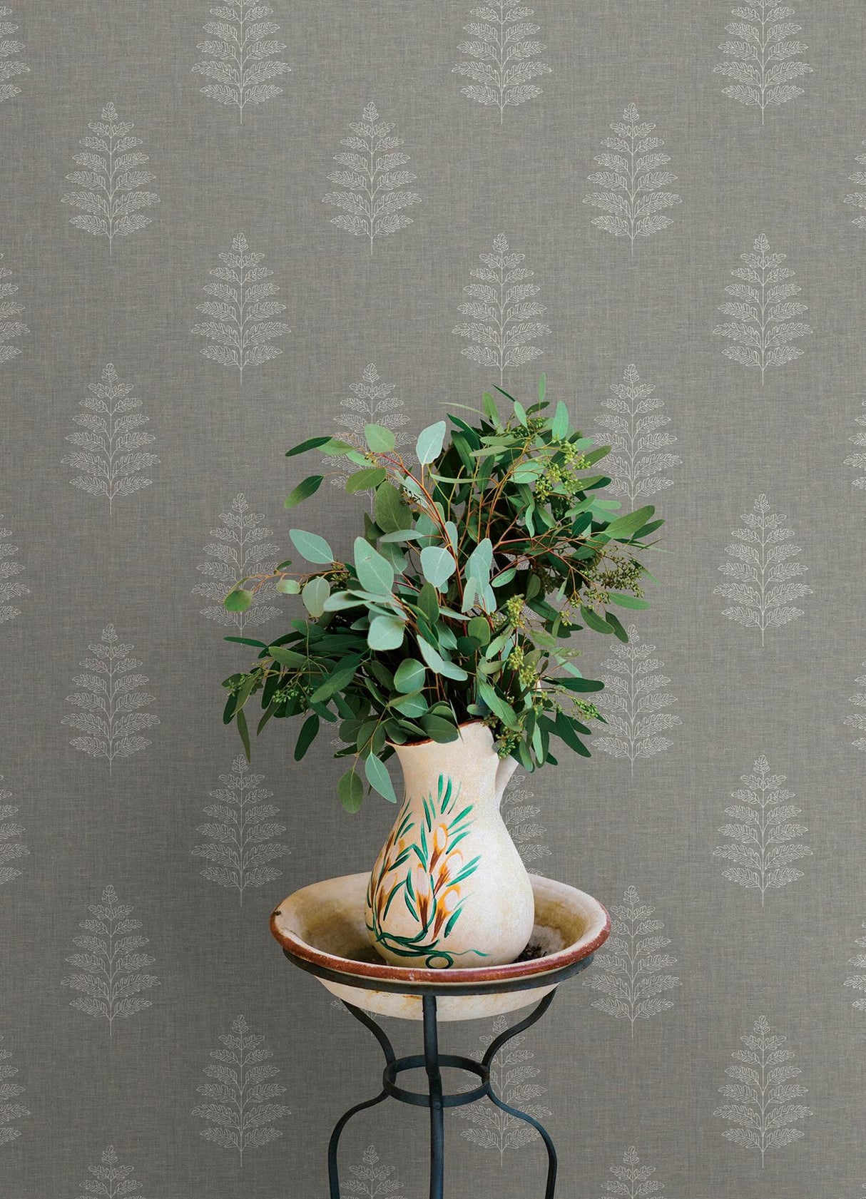York Frond Charcoal Leaf Wallpaper