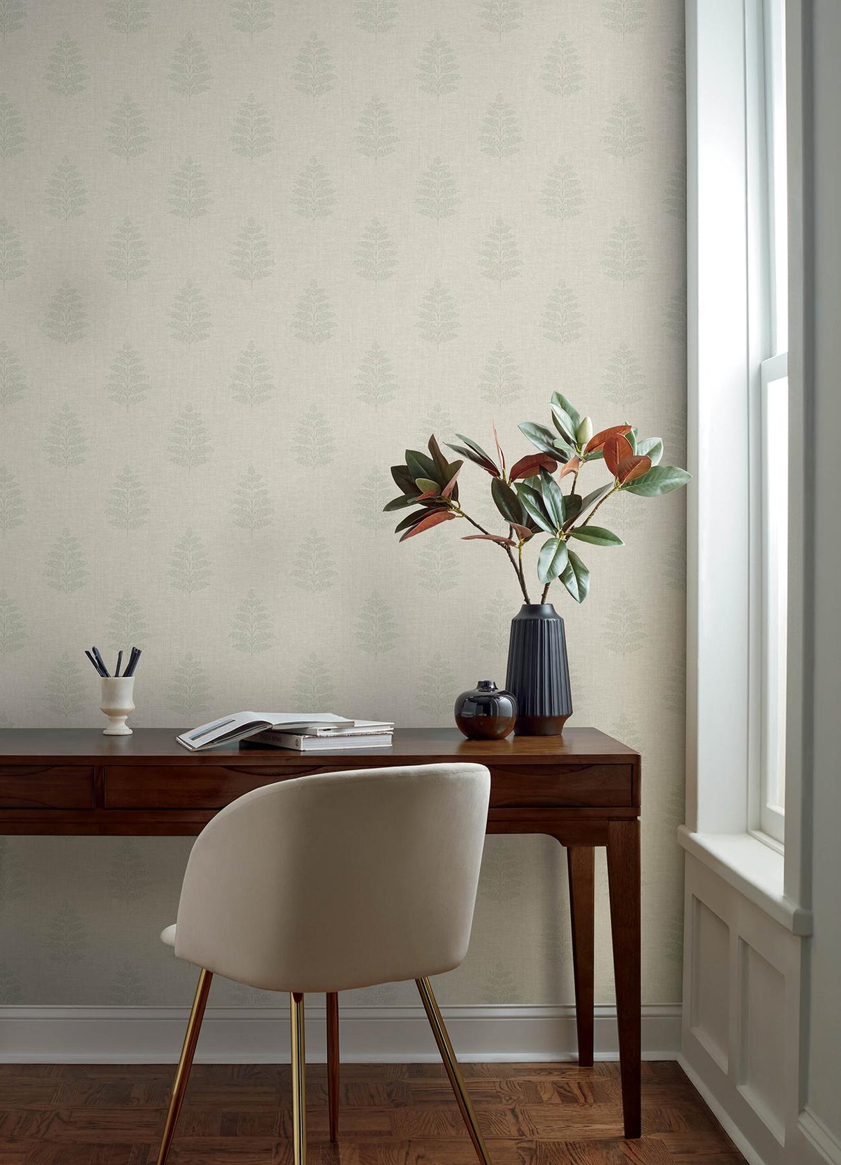 York Frond Beige Leaf Wallpaper