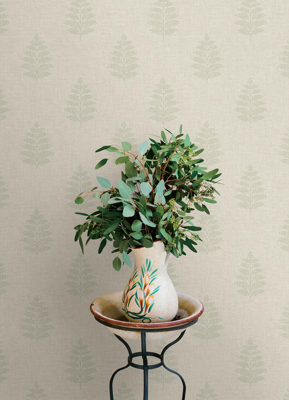 York Frond Beige Leaf Wallpaper