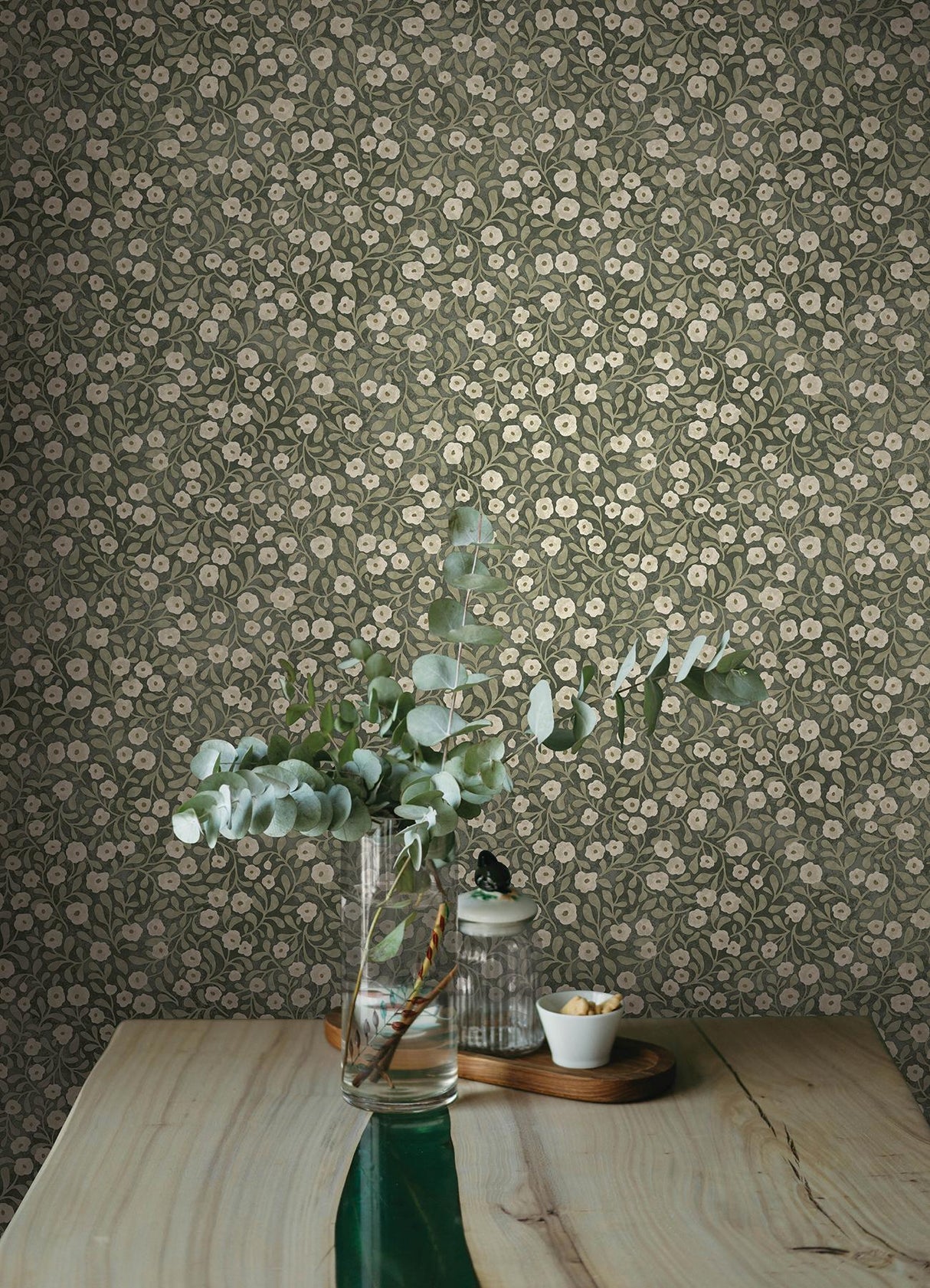 York Poppy Trail Green Floral Wallpaper