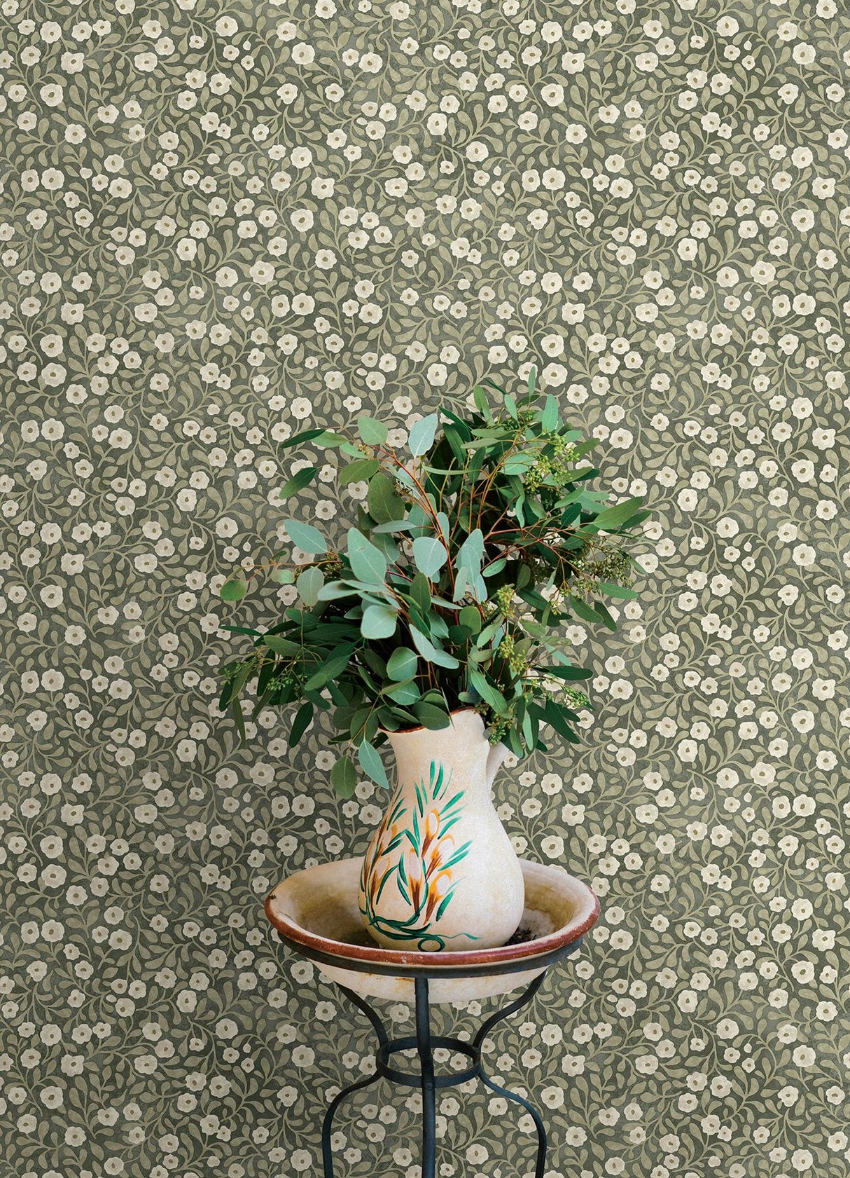 York Poppy Trail Green Floral Wallpaper