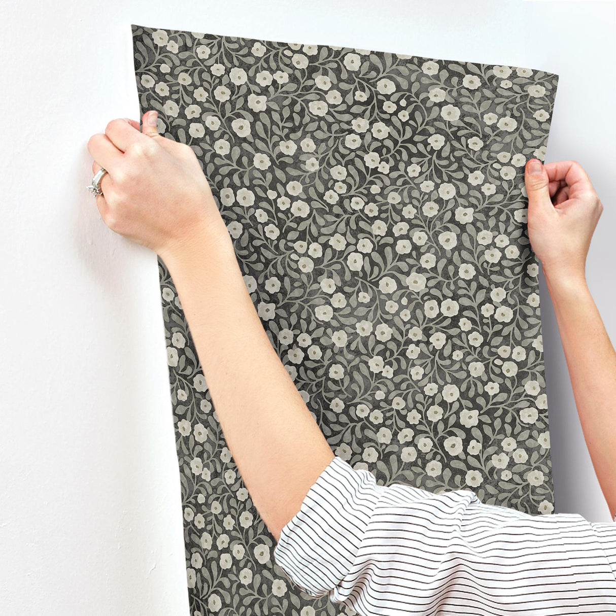 York Poppy Trail Black Floral Wallpaper