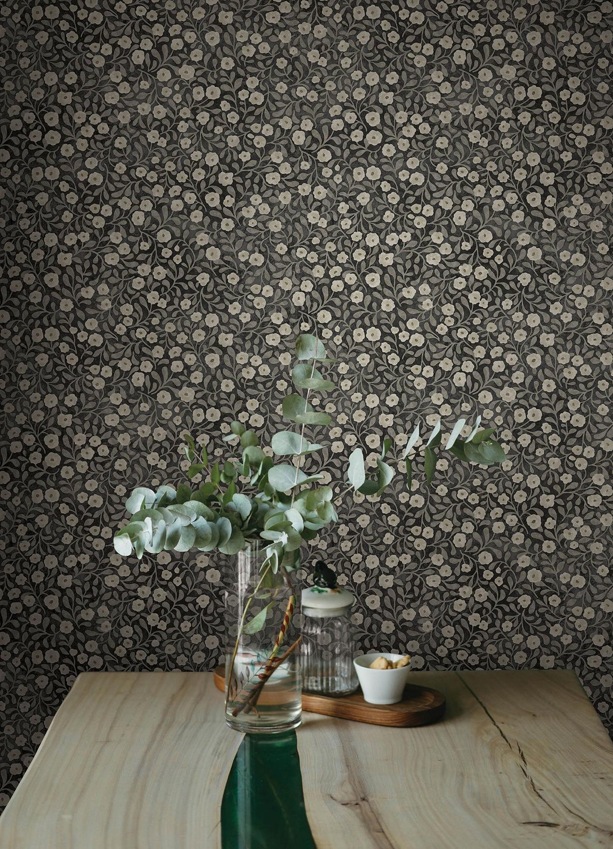 York Poppy Trail Black Floral Wallpaper