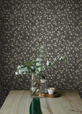 York Poppy Trail Black Floral Wallpaper