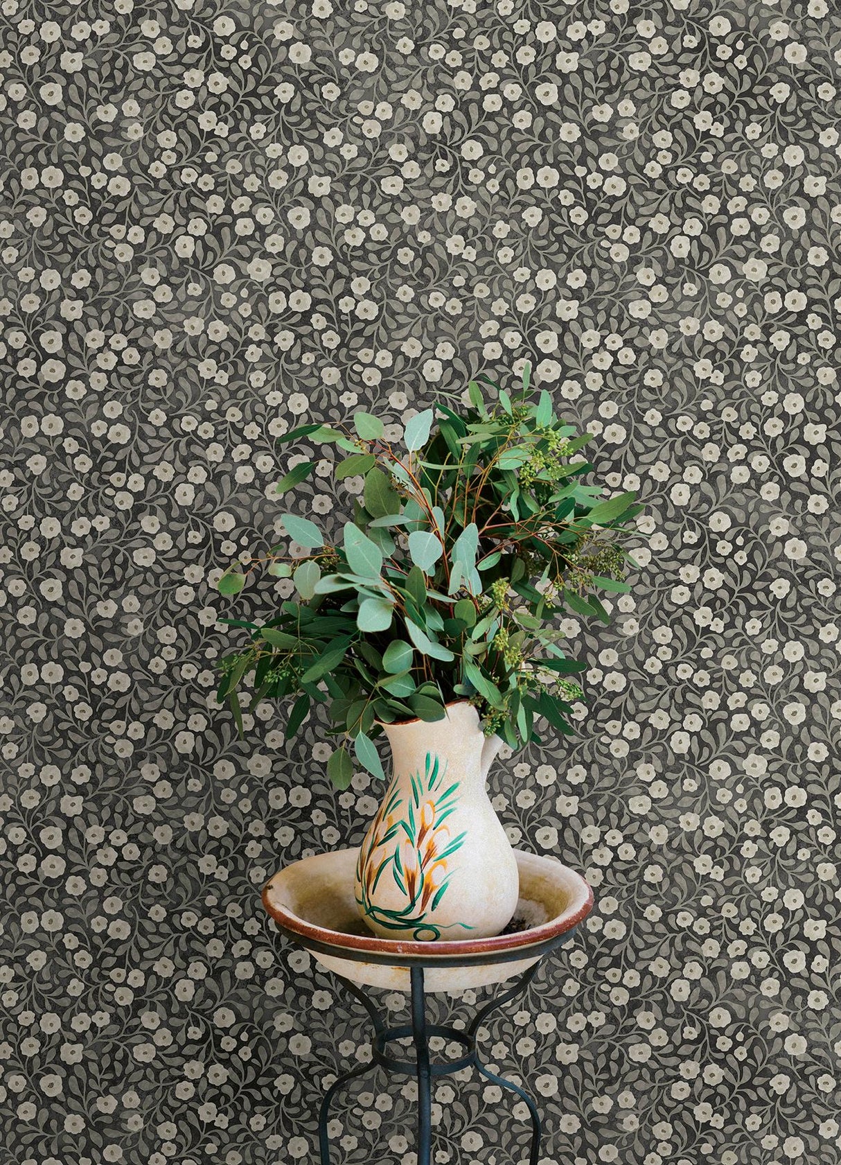 York Poppy Trail Black Floral Wallpaper