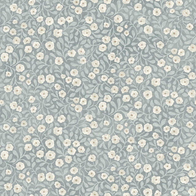 York Poppy Trail Light Blue Floral Wallpaper