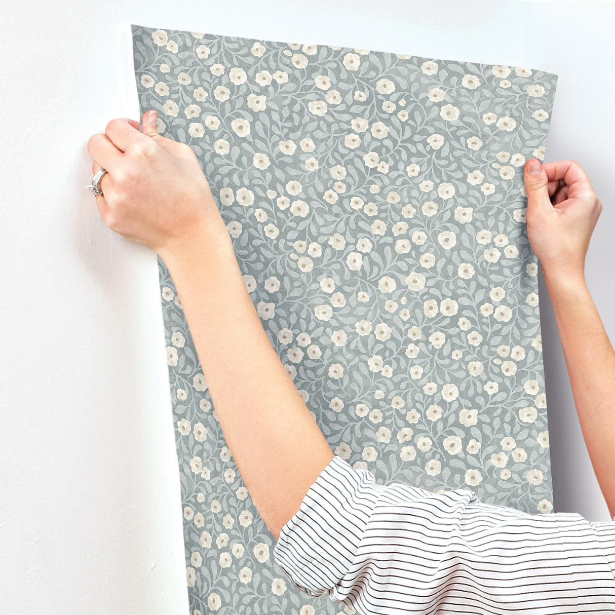 York Poppy Trail Light Blue Floral Wallpaper
