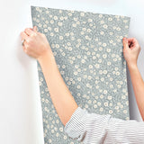 York Poppy Trail Light Blue Floral Wallpaper