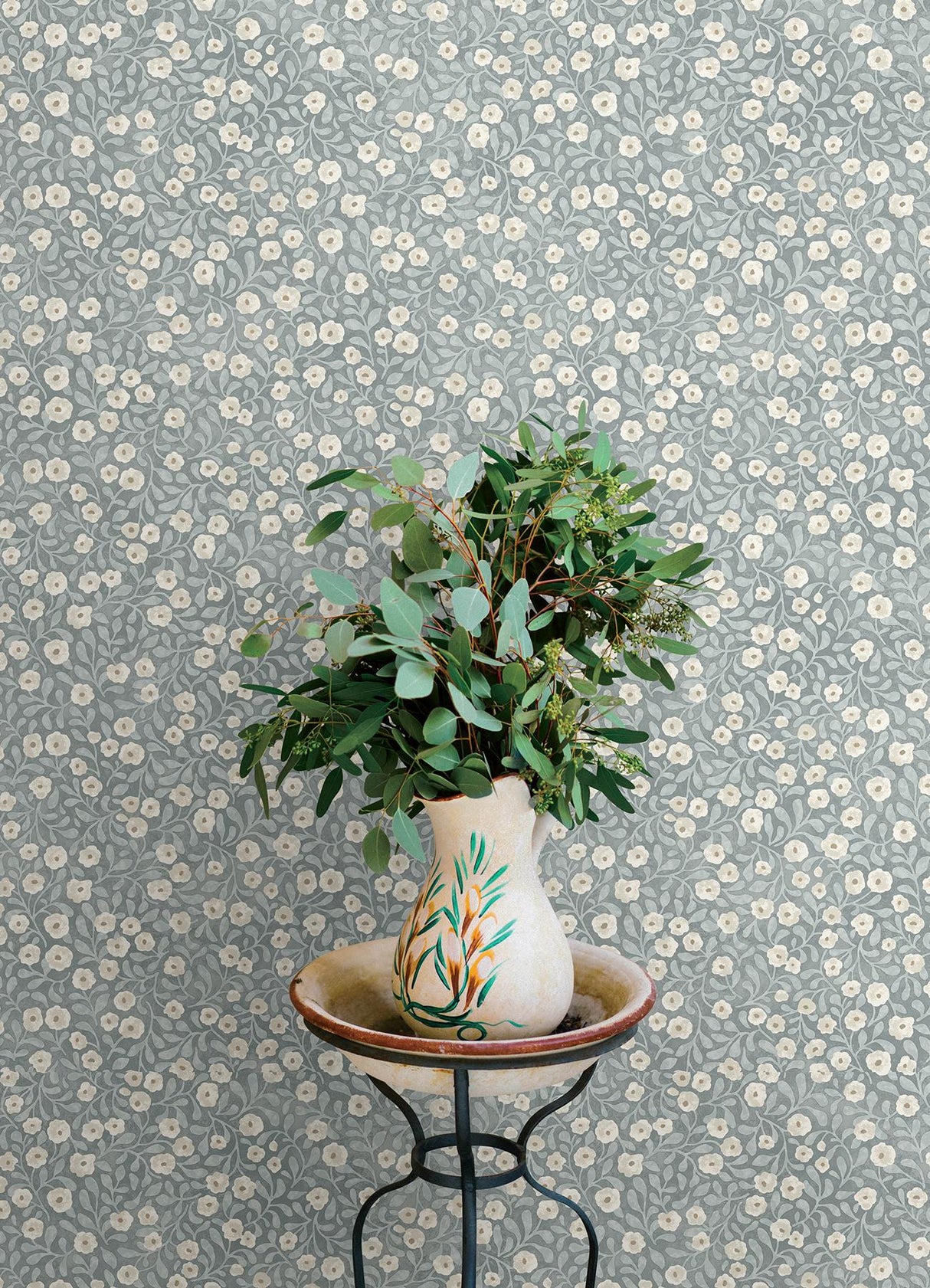 York Poppy Trail Light Blue Floral Wallpaper