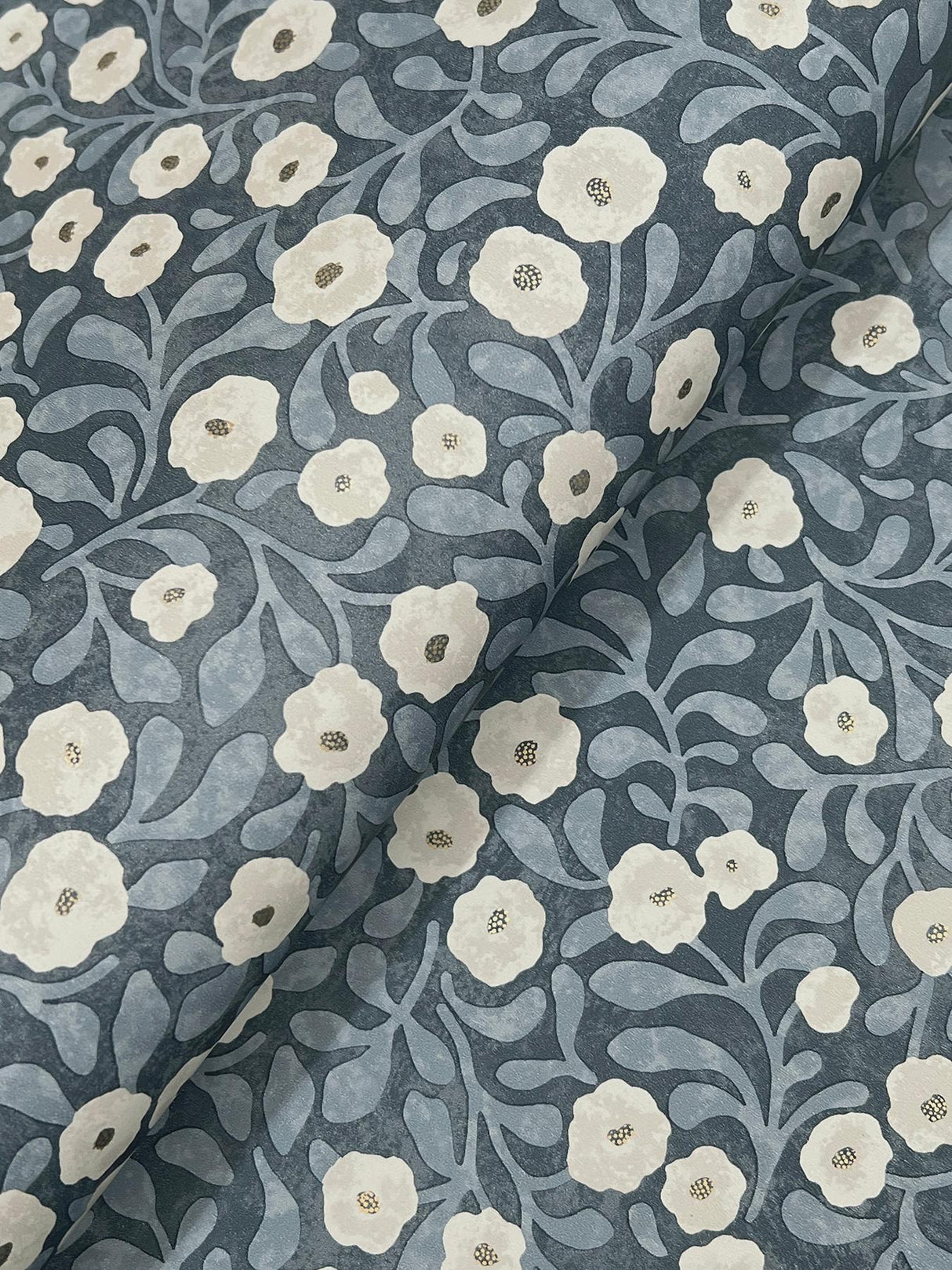 York Poppy Trail Dark Blue Floral Wallpaper