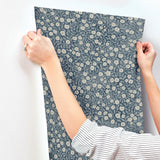 York Poppy Trail Dark Blue Floral Wallpaper