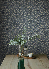 York Poppy Trail Dark Blue Floral Wallpaper