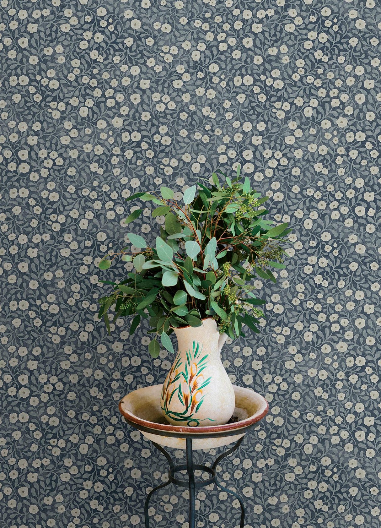 York Poppy Trail Dark Blue Floral Wallpaper