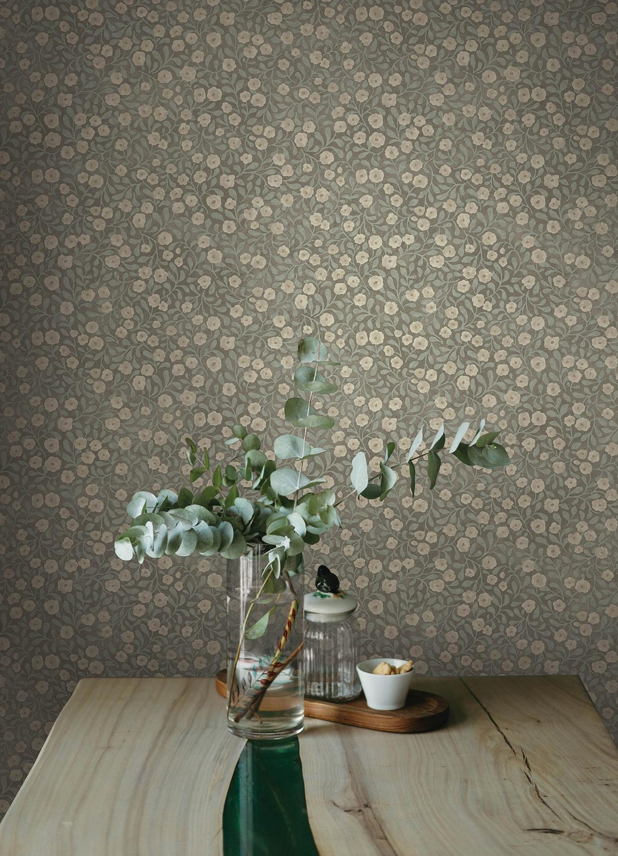 York Poppy Trail Aqua Floral Wallpaper