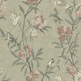 York Tea Olive Green Finch Frolic Wallpaper