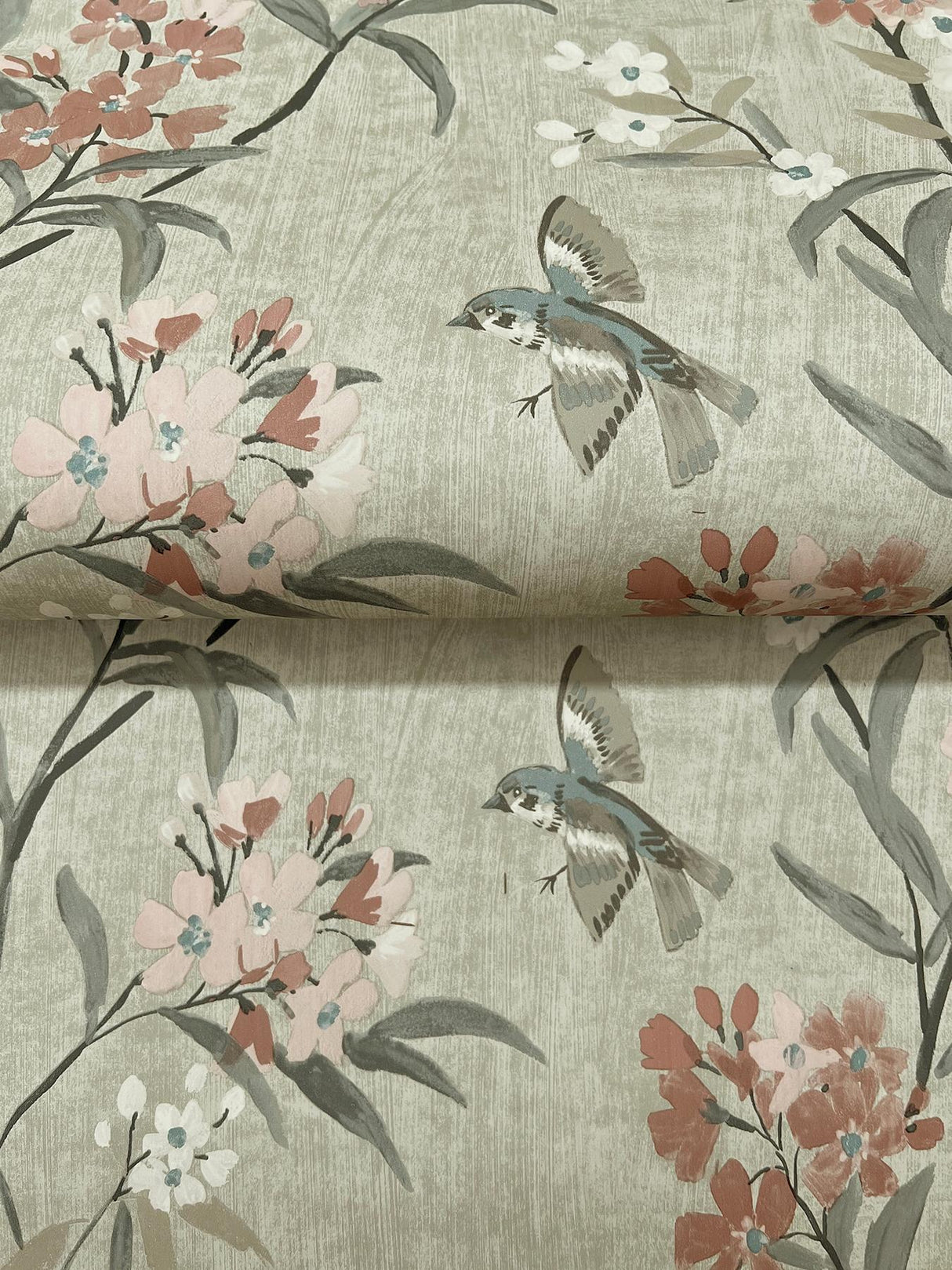 York Tea Olive Green Finch Frolic Wallpaper