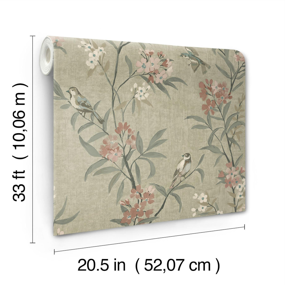 York Tea Olive Green Finch Frolic Wallpaper
