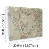 York Tea Olive Green Finch Frolic Wallpaper