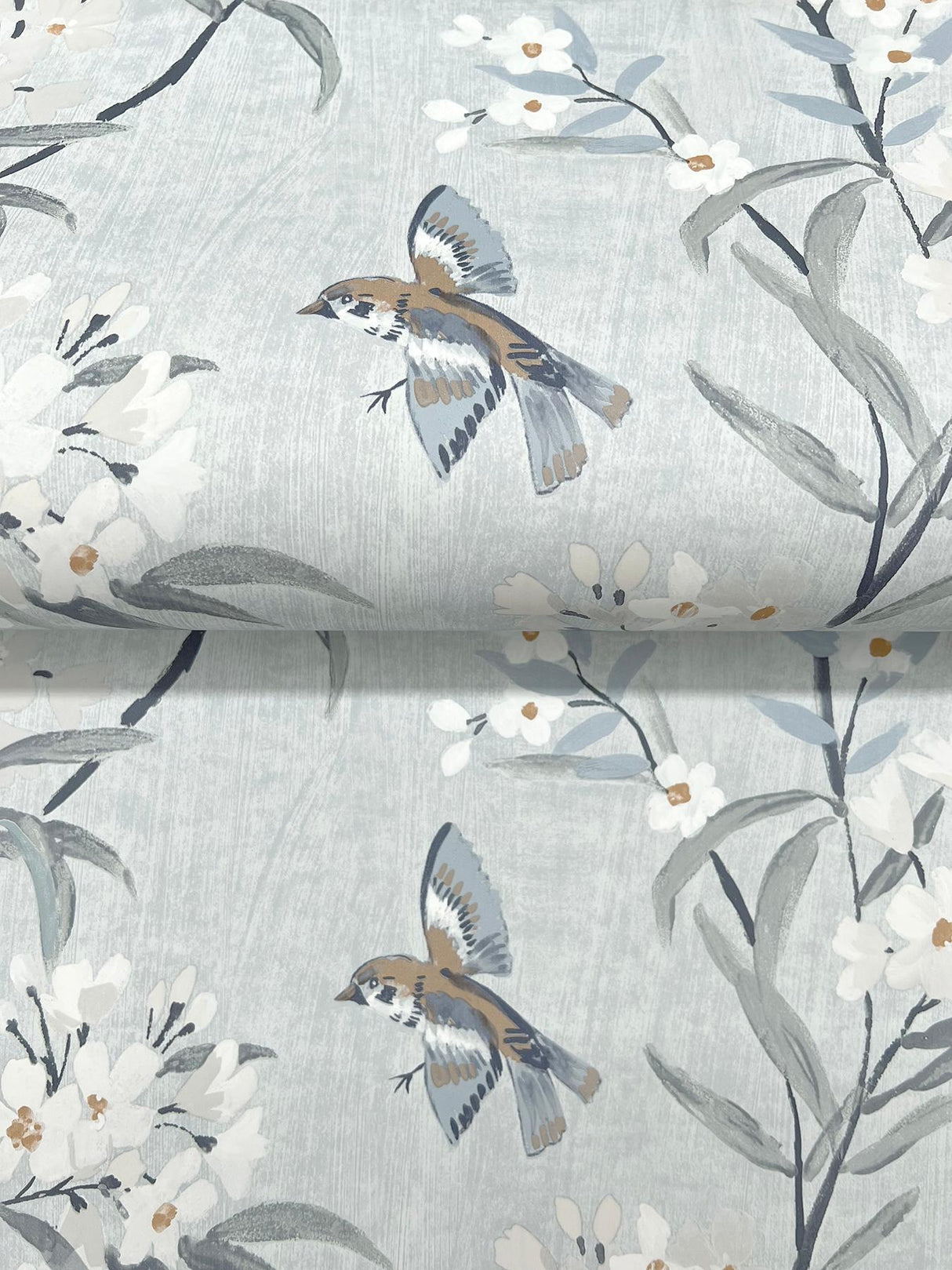 York Tea Olive Light Blue Finch Frolic Wallpaper